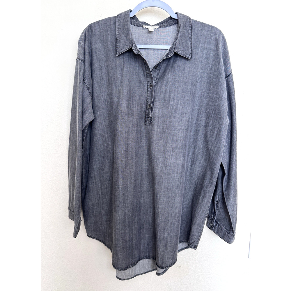Eileen Fisher Top Women Large Gray Long Sleeve Casual Basic Stretch